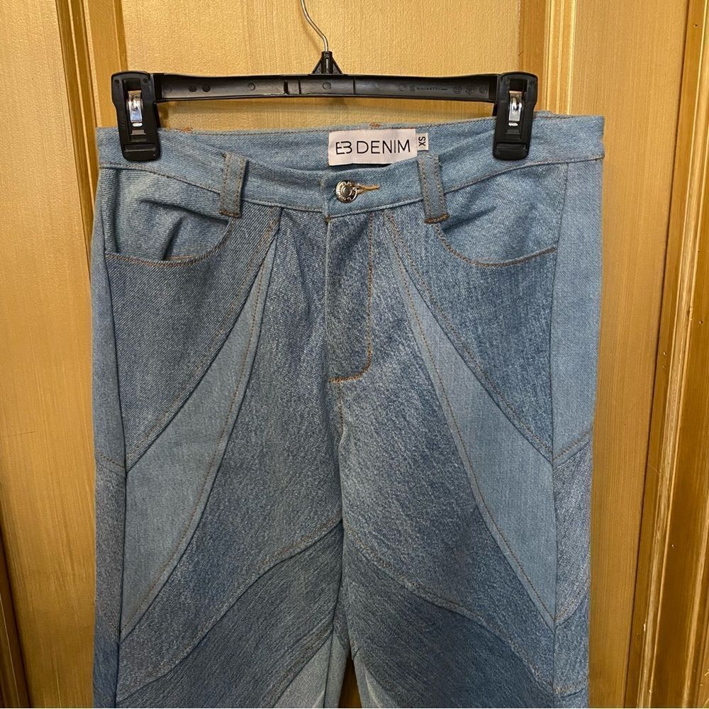 EB Denim patchwork jeans Vien Straight Leg Medium Wash pieced Revolve XS - Picture 9 of 12